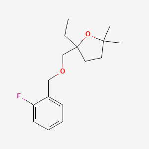 molecular formula C16H23FO2 B2845981 2-Ethyl-2-[(2-fluorophenyl)methoxymethyl]-5,5-dimethyloxolane CAS No. 866150-28-9