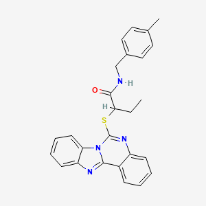 N-[(4-methylphenyl)methyl]-2-{8,10,17-triazatetracyclo[8.7.0.0^{2,7}.0^{11,16}]heptadeca-1(17),2,4,6,8,11(16),12,14-octaen-9-ylsulfanyl}butanamide