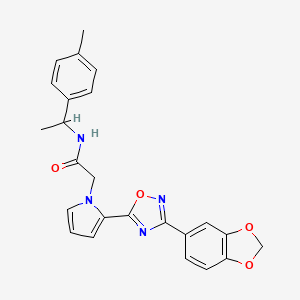 molecular formula C24H22N4O4 B2845992 2-{2-[3-(1,3-benzodioxol-5-yl)-1,2,4-oxadiazol-5-yl]-1H-pyrrol-1-yl}-N-[1-(4-methylphenyl)ethyl]acetamide CAS No. 1260988-86-0