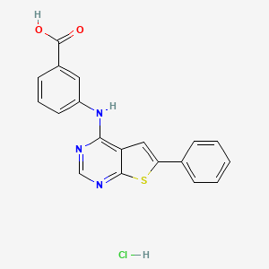 molecular formula C19H14ClN3O2S B2846010 3-({6-苯基噻吩[2,3-d]嘧啶-4-基}氨基)苯甲酸盐酸盐 CAS No. 474376-43-7