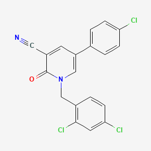 molecular formula C19H11Cl3N2O B2846019 5-(4-Chlorophenyl)-1-(2,4-dichlorobenzyl)-2-oxo-1,2-dihydro-3-pyridinecarbonitrile CAS No. 338423-56-6