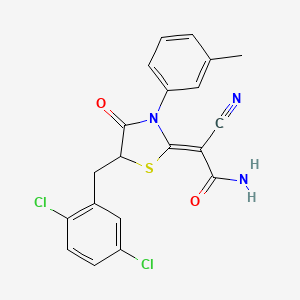 molecular formula C20H15Cl2N3O2S B2846040 (Z)-2-氰基-2-(5-(2,5-二氯苯甲基)-4-氧代-3-(间甲苯基)噻唑烷-2-基亚甲基)乙酰胺 CAS No. 850244-84-7