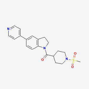 molecular formula C20H23N3O3S B2846043 (1-(Methylsulfonyl)piperidin-4-yl)(5-(pyridin-4-yl)indolin-1-yl)methanone CAS No. 2034323-45-8