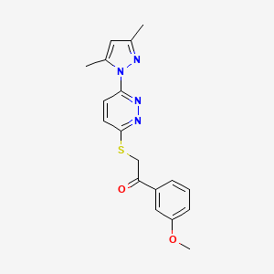 molecular formula C18H18N4O2S B2846070 2-((6-(3,5-dimethyl-1H-pyrazol-1-yl)pyridazin-3-yl)thio)-1-(3-methoxyphenyl)ethanone CAS No. 1334374-61-6