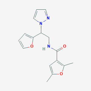 molecular formula C16H17N3O3 B2846072 N-(2-(furan-2-yl)-2-(1H-pyrazol-1-yl)ethyl)-2,5-dimethylfuran-3-carboxamide CAS No. 2034566-16-8