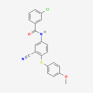 molecular formula C21H15ClN2O2S B2846074 3-chloro-N-[3-cyano-4-[(4-methoxyphenyl)thio]phenyl]benzamide CAS No. 320421-41-8