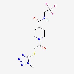 molecular formula C12H17F3N6O2S B2846078 1-(2-((1-甲基-1H-四唑-5-基)硫代)乙酰)-N-(2,2,2-三氟乙基)哌啶-4-甲酰胺 CAS No. 1226447-91-1