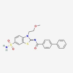 N-[3-(2-methoxyethyl)-6-sulfamoyl-1,3-benzothiazol-2-ylidene]-4-phenylbenzamide