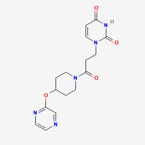 molecular formula C16H19N5O4 B2846087 1-(3-oxo-3-(4-(pyrazin-2-yloxy)piperidin-1-yl)propyl)pyrimidine-2,4(1H,3H)-dione CAS No. 1448131-63-2