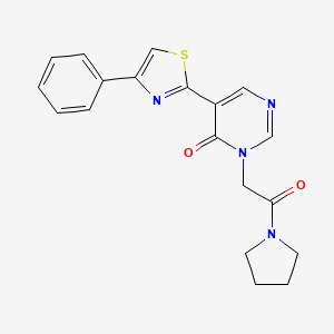 molecular formula C19H18N4O2S B2846088 3-(2-氧代-2-(吡咯啉-1-基)乙基)-5-(4-苯基噻唑-2-基)嘧啶-4(3H)-酮 CAS No. 1251672-47-5