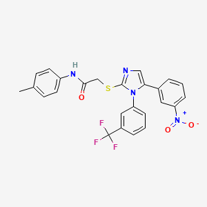 molecular formula C25H19F3N4O3S B2846124 2-((5-(3-硝基苯基)-1-(3-(三氟甲基)苯基)-1H-咪唑-2-基)硫)-N-(对甲苯基)乙酰胺 CAS No. 1226444-40-1