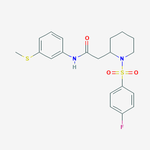 molecular formula C20H23FN2O3S2 B2846152 2-(1-((4-fluorophenyl)sulfonyl)piperidin-2-yl)-N-(3-(methylthio)phenyl)acetamide CAS No. 1021118-72-8