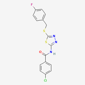 molecular formula C16H11ClFN3OS2 B2846161 N-(5-(4-fluorobenzylthio)-1,3,4-thiadiazol-2-yl)-4-chlorobenzamide 