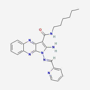 molecular formula C23H25N7O B2846164 (E)-2-amino-N-hexyl-1-((pyridin-2-ylmethylene)amino)-1H-pyrrolo[2,3-b]quinoxaline-3-carboxamide CAS No. 836647-15-5