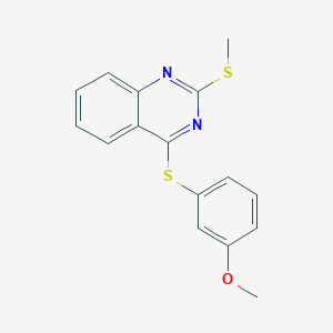 molecular formula C16H14N2OS2 B2846179 Methyl 3-{[2-(methylsulfanyl)-4-quinazolinyl]sulfanyl}phenyl ether CAS No. 477845-90-2