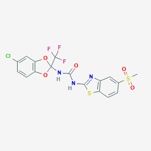 molecular formula C17H11ClF3N3O5S2 B284622 N-[5-chloro-2-(trifluoromethyl)-1,3-benzodioxol-2-yl]-N'-[5-(methylsulfonyl)-1,3-benzothiazol-2-yl]urea 