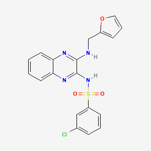 molecular formula C19H15ClN4O3S B2846293 3-chloro-N-(3-((furan-2-ylmethyl)amino)quinoxalin-2-yl)benzenesulfonamide CAS No. 713083-65-9