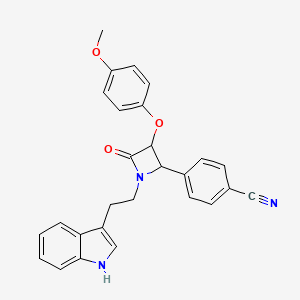 molecular formula C27H23N3O3 B2846295 4-{1-[2-(1H-indol-3-yl)ethyl]-3-(4-methoxyphenoxy)-4-oxoazetidin-2-yl}benzonitrile CAS No. 1223194-58-8