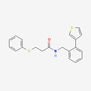 molecular formula C20H19NOS2 B2846313 3-(phenylthio)-N-(2-(thiophen-3-yl)benzyl)propanamide CAS No. 1797713-41-7