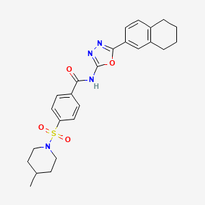 molecular formula C25H28N4O4S B2846331 4-((4-methylpiperidin-1-yl)sulfonyl)-N-(5-(5,6,7,8-tetrahydronaphthalen-2-yl)-1,3,4-oxadiazol-2-yl)benzamide CAS No. 862809-27-6