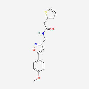 molecular formula C17H16N2O3S B2846372 N-((5-(4-methoxyphenyl)isoxazol-3-yl)methyl)-2-(thiophen-2-yl)acetamide CAS No. 953015-32-2