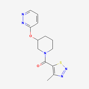 molecular formula C13H15N5O2S B2846374 (4-Methyl-1,2,3-thiadiazol-5-yl)(3-(pyridazin-3-yloxy)piperidin-1-yl)methanone CAS No. 2034437-87-9