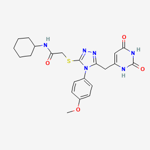 molecular formula C22H26N6O4S B2846379 N-环己基-2-((5-((2,6-二氧杂-1,2,3,6-四氢嘧啶-4-基)甲基)-4-(4-甲氧基苯基)-4H-1,2,4-三唑-3-基)硫)乙酰胺 CAS No. 852153-05-0