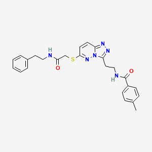 molecular formula C25H26N6O2S B2846387 4-甲基-N-(2-(6-((2-氧代-2-(苯乙基氨基)乙基)硫)-[1,2,4]三唑[4,3-b]吡啶-3-基)乙基)苯甲酰胺 CAS No. 872995-14-7