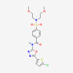 molecular formula C19H21ClN4O6S2 B2846440 4-[bis(2-methoxyethyl)sulfamoyl]-N-[5-(5-chlorothiophen-2-yl)-1,3,4-oxadiazol-2-yl]benzamide CAS No. 533872-39-8