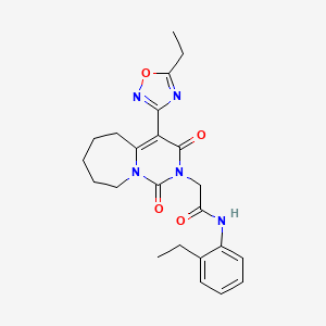 molecular formula C23H27N5O4 B2846447 2-[4-(5-ethyl-1,2,4-oxadiazol-3-yl)-1,3-dioxo-3,5,6,7,8,9-hexahydropyrimido[1,6-a]azepin-2(1H)-yl]-N-(2-ethylphenyl)acetamide CAS No. 1775353-89-3