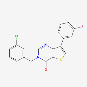 molecular formula C19H12ClFN2OS B2846453 3-(3-chlorobenzyl)-7-(3-fluorophenyl)thieno[3,2-d]pyrimidin-4(3H)-one CAS No. 1105227-06-2