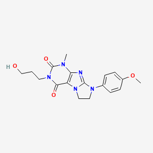 molecular formula C18H21N5O4 B2846486 2-(3-Hydroxypropyl)-6-(4-methoxyphenyl)-4-methyl-7,8-dihydropurino[7,8-a]imidazole-1,3-dione CAS No. 893957-03-4