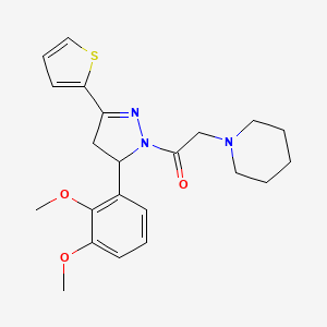 molecular formula C22H27N3O3S B2846499 1-(5-(2,3-二甲氧基苯基)-3-(噻吩-2-基)-4,5-二氢-1H-吡唑-1-基)-2-(哌嗪-1-基)乙酮 CAS No. 442650-25-1