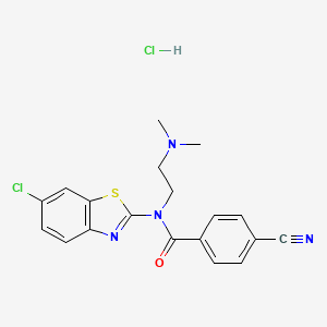 molecular formula C19H18Cl2N4OS B2846500 N-(6-chlorobenzo[d]thiazol-2-yl)-4-cyano-N-(2-(dimethylamino)ethyl)benzamide hydrochloride CAS No. 1215459-36-1