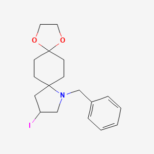 molecular formula C18H24INO2 B2846502 9-Benzyl-11-iodo-1,4-dioxa-9-azadispiro[4.2.4.2]tetradecane CAS No. 635728-14-2
