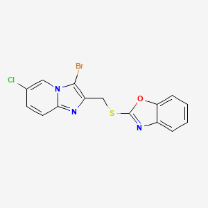 molecular formula C15H9BrClN3OS B2846513 2-(((3-Bromo-6-chloroimidazo[1,2-a]pyridin-2-yl)methyl)thio)benzo[d]oxazole CAS No. 324540-81-0