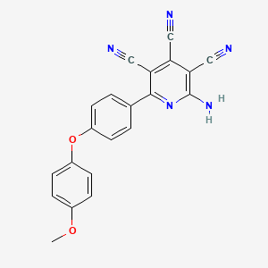 molecular formula C21H13N5O2 B2846516 2-氨基-6-[4-(4-甲氧基苯氧基)苯基]吡啶-3,4,5-三甲腈 CAS No. 478081-45-7