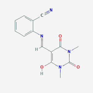 B2846526 2-({[1,3-dimethyl-2,4,6-trioxotetrahydro-5(2H)-pyrimidinyliden]methyl}amino)benzenecarbonitrile CAS No. 338394-16-4