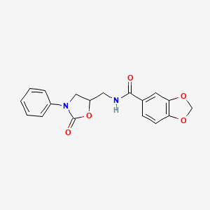 molecular formula C18H16N2O5 B2846528 N-((2-氧代-3-苯基噁唑啉-5-基)甲基)苯并[d][1,3]二噁烷-5-甲酸酰胺 CAS No. 954721-22-3