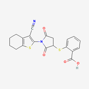 molecular formula C20H16N2O4S2 B2846529 2-((1-(3-氰基-4,5,6,7-四氢苯并[b]噻吩-2-基)-2,5-二氧代吡咯烷-3-基)硫基)苯甲酸 CAS No. 459421-31-9