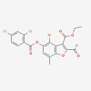 molecular formula C20H13BrCl2O6 B2846553 乙酸 4-溴-5-((2,4-二氯苯甲酰)氧基)-2-甲酰-7-甲基苯并呋喃-3-甲酸酯 CAS No. 324538-93-4