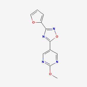 molecular formula C11H8N4O3 B2846561 3-(Furan-2-yl)-5-(2-methoxypyrimidin-5-yl)-1,2,4-oxadiazole CAS No. 2034607-86-6