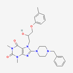 molecular formula C28H34N6O4 B2846563 8-(4-benzylpiperazin-1-yl)-7-(2-hydroxy-3-(m-tolyloxy)propyl)-1,3-dimethyl-1H-purine-2,6(3H,7H)-dione CAS No. 923194-69-8