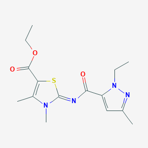 molecular formula C15H20N4O3S B2846570 (E)-ethyl 2-((1-ethyl-3-methyl-1H-pyrazole-5-carbonyl)imino)-3,4-dimethyl-2,3-dihydrothiazole-5-carboxylate CAS No. 1173501-60-4