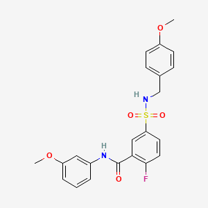 molecular formula C22H21FN2O5S B2846579 2-fluoro-5-(N-(4-methoxybenzyl)sulfamoyl)-N-(3-methoxyphenyl)benzamide CAS No. 452050-95-2