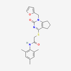 molecular formula C23H25N3O3S B2846581 2-((1-(furan-2-ylmethyl)-2-oxo-2,5,6,7-tetrahydro-1H-cyclopenta[d]pyrimidin-4-yl)thio)-N-mesitylacetamide CAS No. 933231-27-7