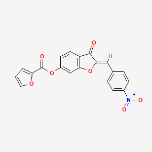 molecular formula C20H11NO7 B2846597 (Z)-2-(4-硝基苯甲亚)-3-氧代-2,3-二氢苯并呋喃-6-基呋喃-2-甲酸酯 CAS No. 622361-03-9