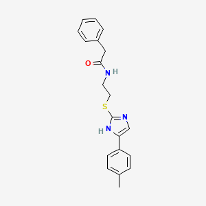 molecular formula C20H21N3OS B2846610 2-苯基-N-(2-((5-(对甲苯)-1H-咪唑-2-基)硫)乙基)乙酰胺 CAS No. 897455-21-9