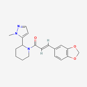 molecular formula C19H21N3O3 B2846619 (E)-3-(1,3-Benzodioxol-5-yl)-1-[2-(2-methylpyrazol-3-yl)piperidin-1-yl]prop-2-en-1-one CAS No. 2321333-25-7