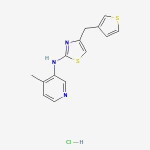 molecular formula C14H14ClN3S2 B2846621 N-(4-甲基吡啶-3-基)-4-(噻吩-3-基甲基)噻唑-2-胺盐酸盐 CAS No. 2034302-00-4